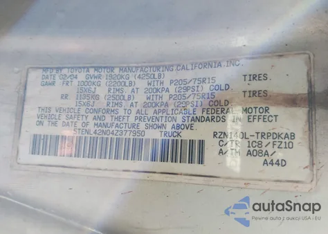 2004 Toyota Tacoma из США, поврежденный, VIN 5TENL42N04Z377950